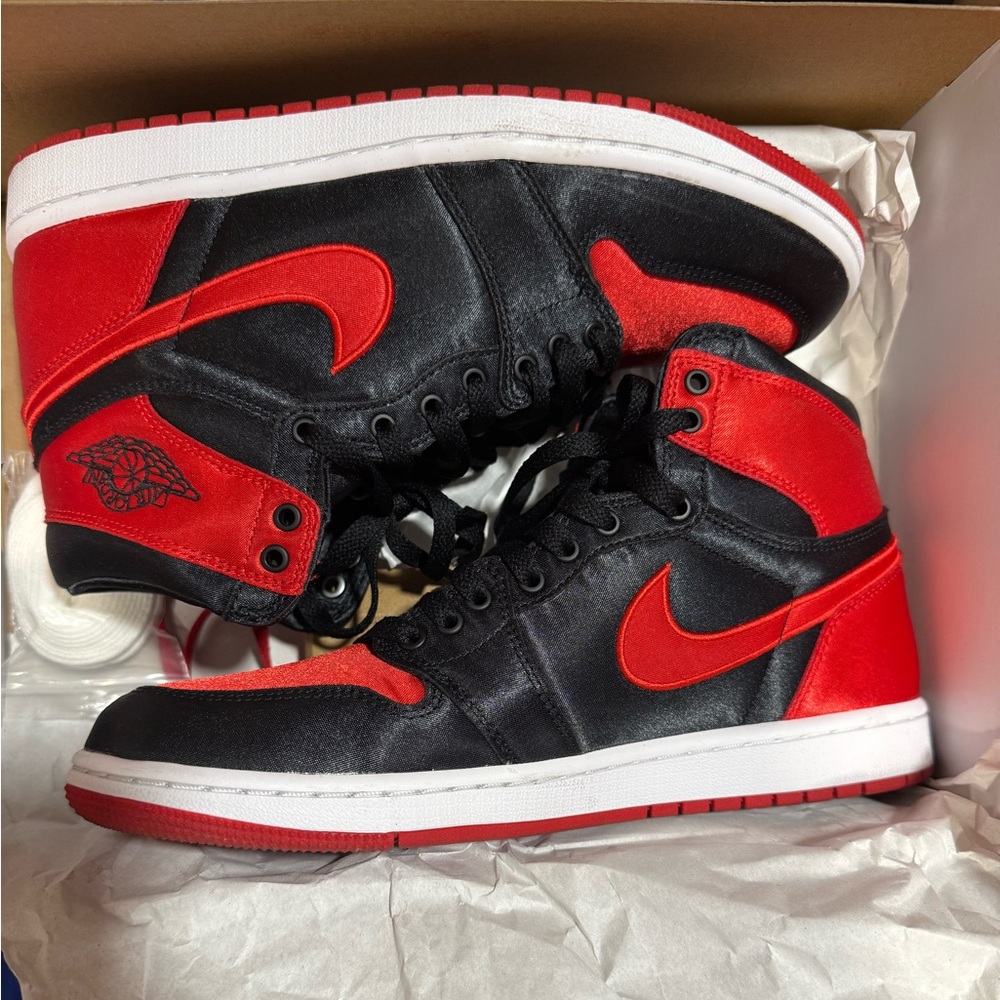 Nike Satin Bred Shadow Retro OG Air Jordan Athletic Sneakers - Black and Red